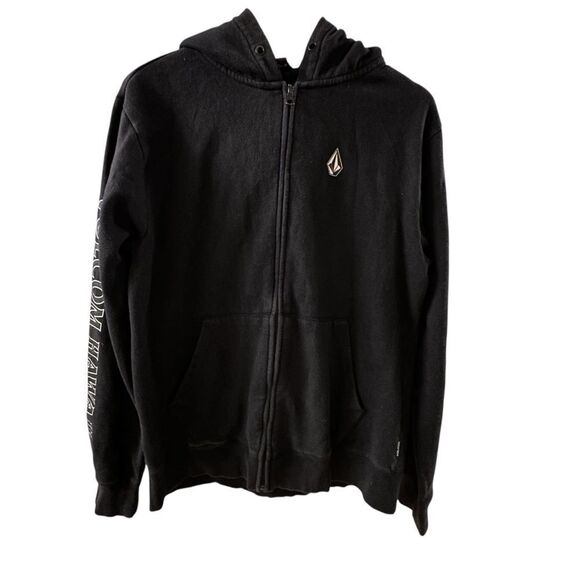 Volcom ~ Black zipped hoodie jacket ~ size M ~ **missing drawstring for hoodie - Picture 1 of 14